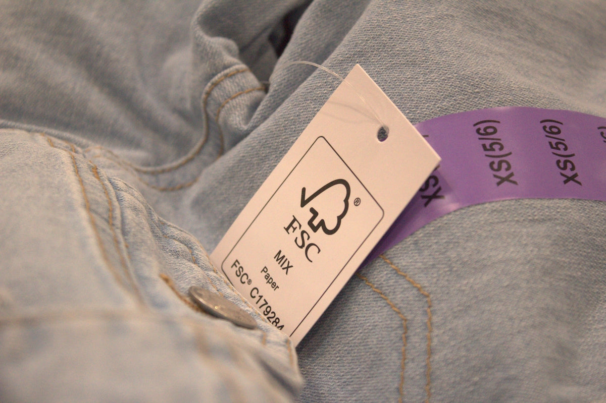 A label on the back of a pair of jeans