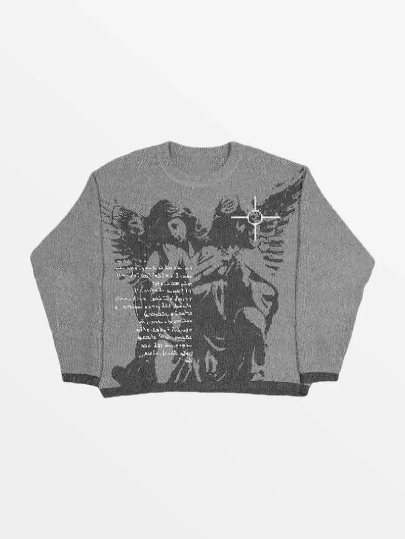 Pull en Maille Angel Gris — Pull Knit Streetwear Y2K ShineAndGlory