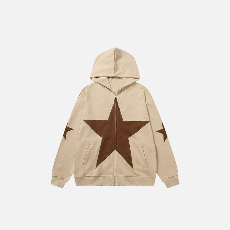 Sweat Zippé Star Graphic Kaki — Sweat Zippé Streetwear Y2K ShineAndGlory