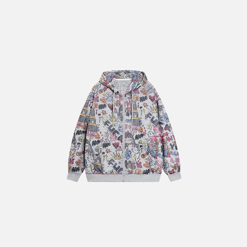 Sweat Zippé Graffiti Vibes Gris — Sweat Zippé Streetwear Y2K ShineAndGlory