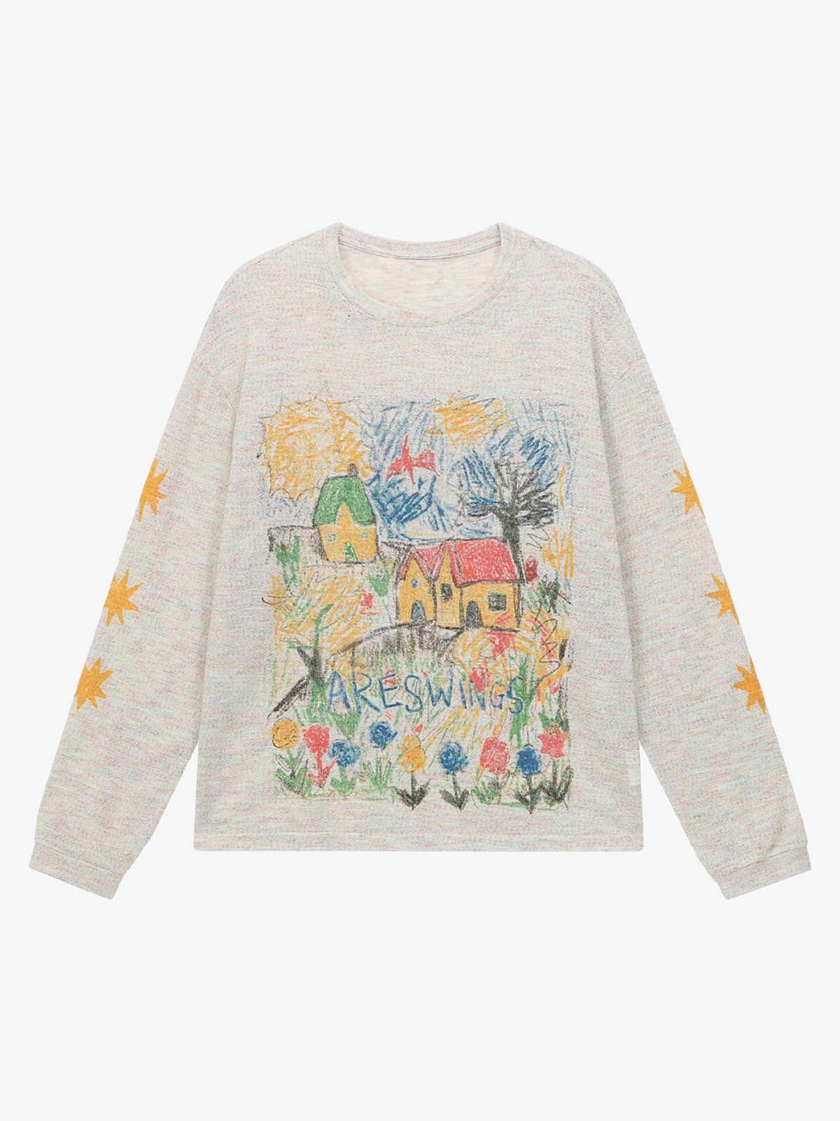 T-Shirt Manches Longues Village Art Abricot — T-Shirt Manches Longues Streetwear Y2K ShineAndGlory