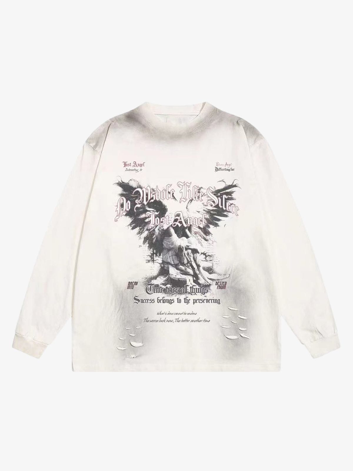 T-Shirt Manches Longues Distressed Hole Blanc — T-Shirt Manches Longues Streetwear Y2K ShineAndGlory